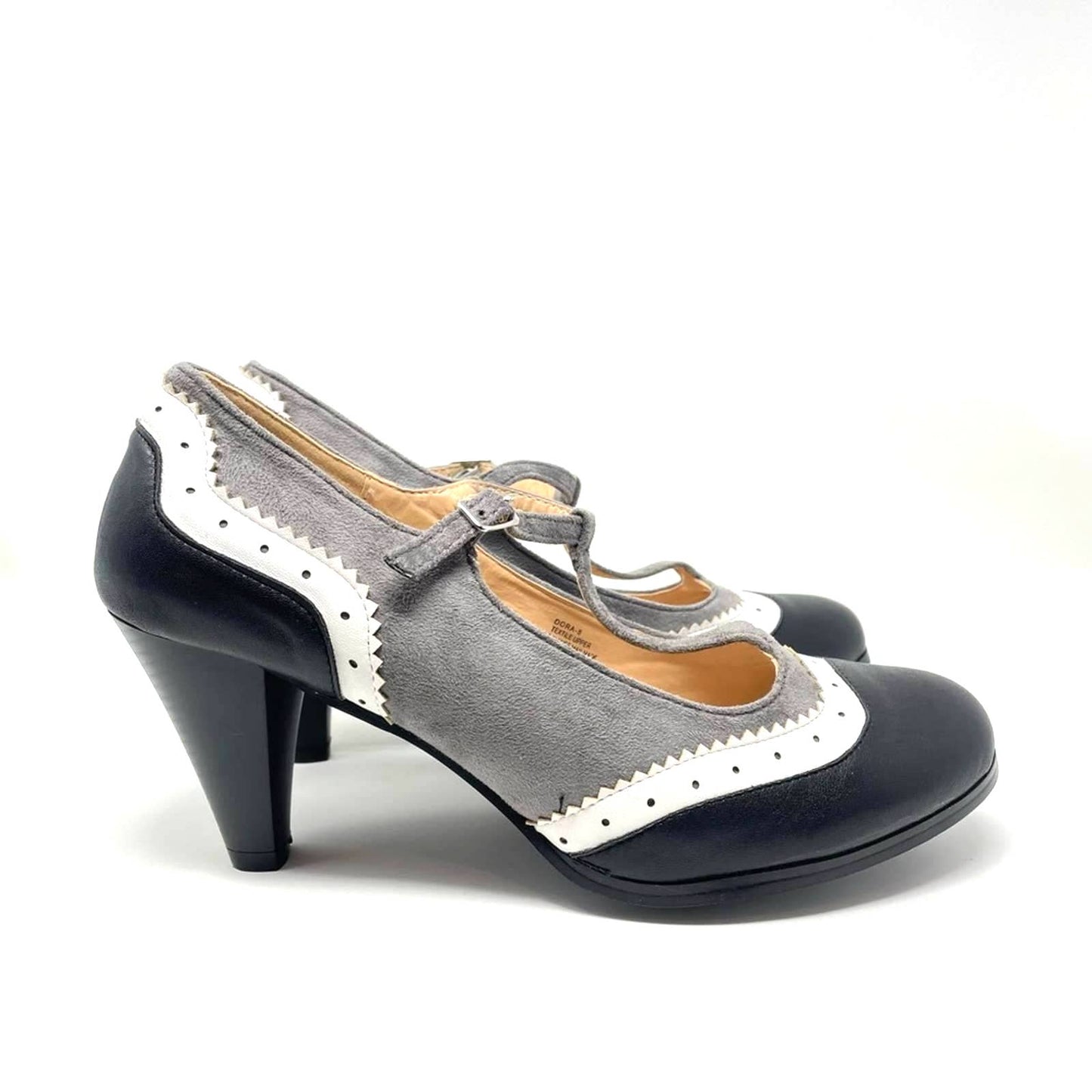 Chase + Chloe Mary Janes T strap Black Gray White 10