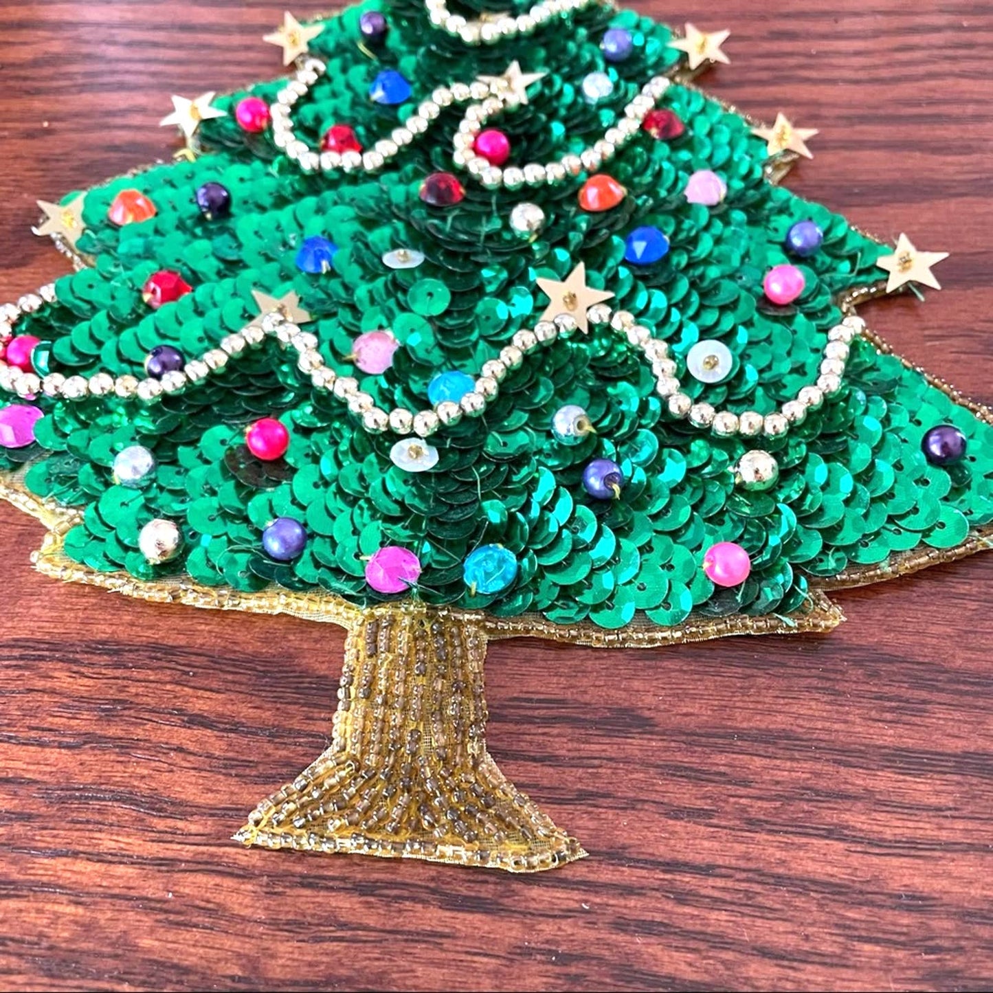 Vintage Christmas Tree Sequin Patch Embellishment Medium