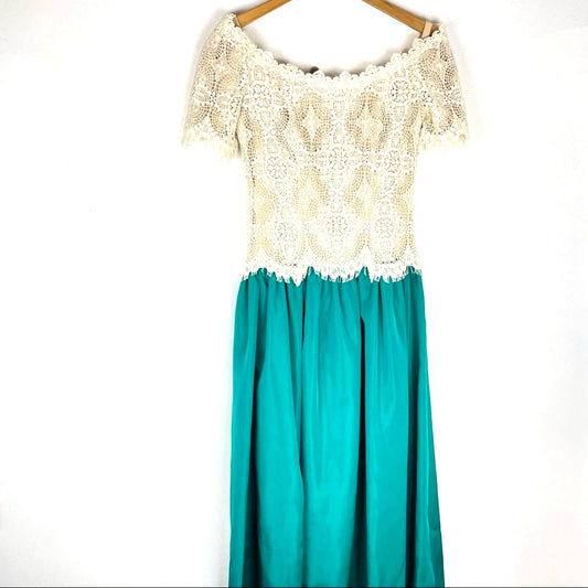 House of Bianchi | Vintage Lace Dress Off the Shoulder Formal Green Skirt