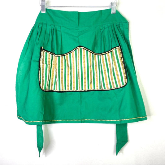 Vintage Green Apron Front Pocket Gold Stripes