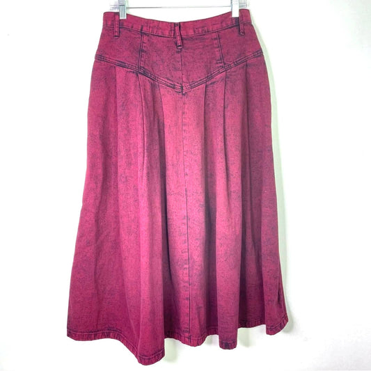 Vintage Long Jean Skirt Maroon Button Front Denim Wear Western Boho