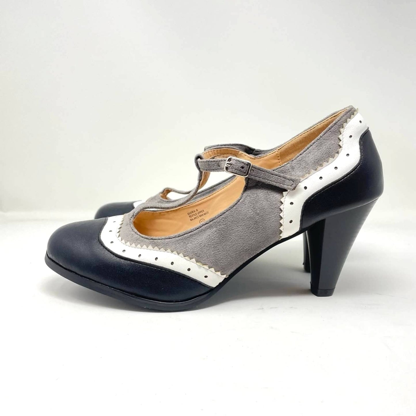 Chase + Chloe Mary Janes T strap Black Gray White 10