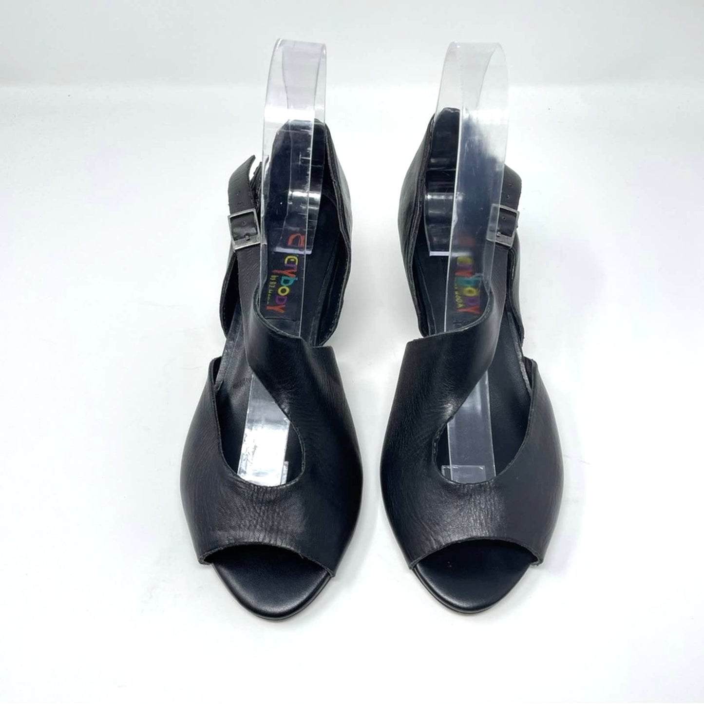 Vintage Black Leather Sandals Small Heel 6.5