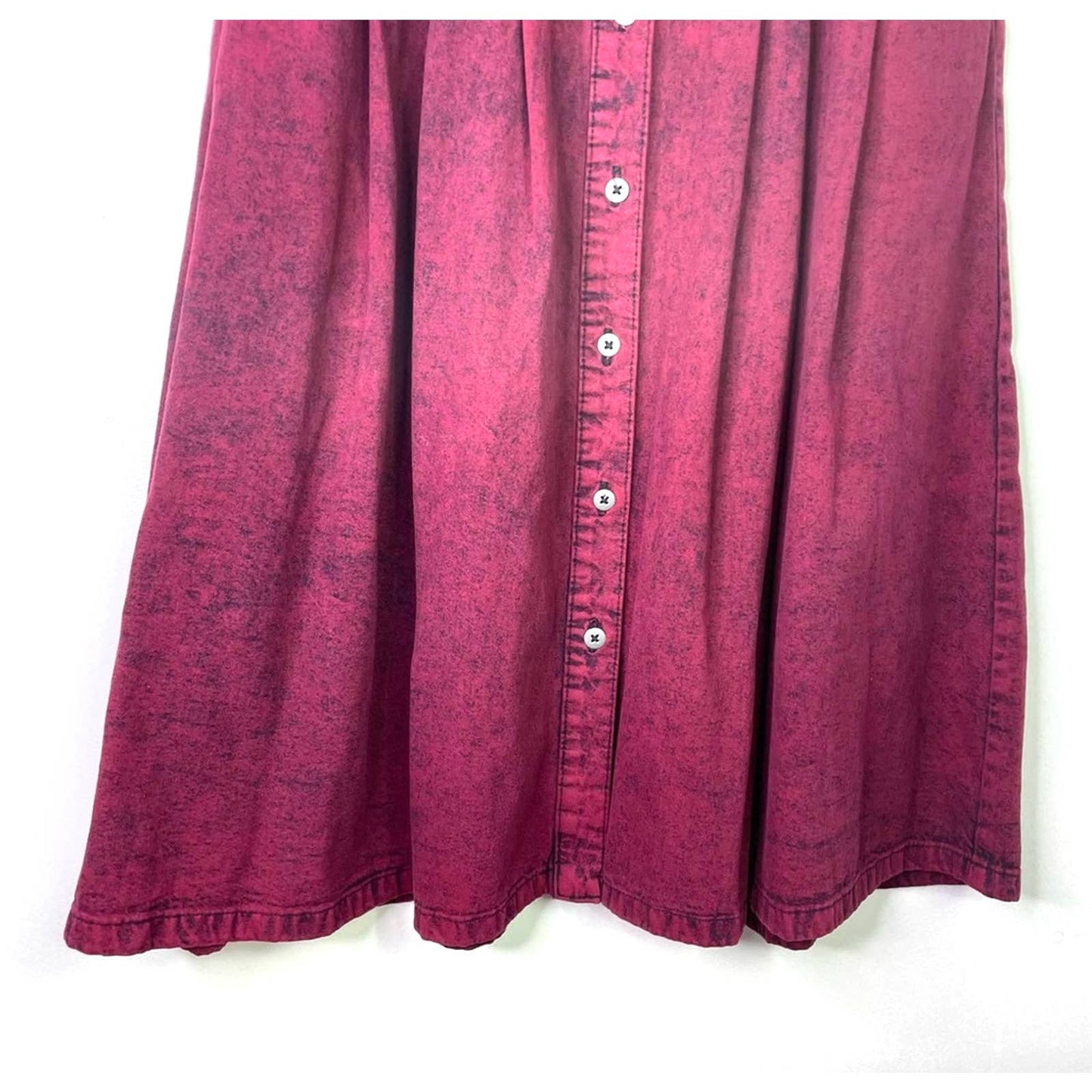 Vintage Long Jean Skirt Maroon Button Front Denim Wear Western Boho