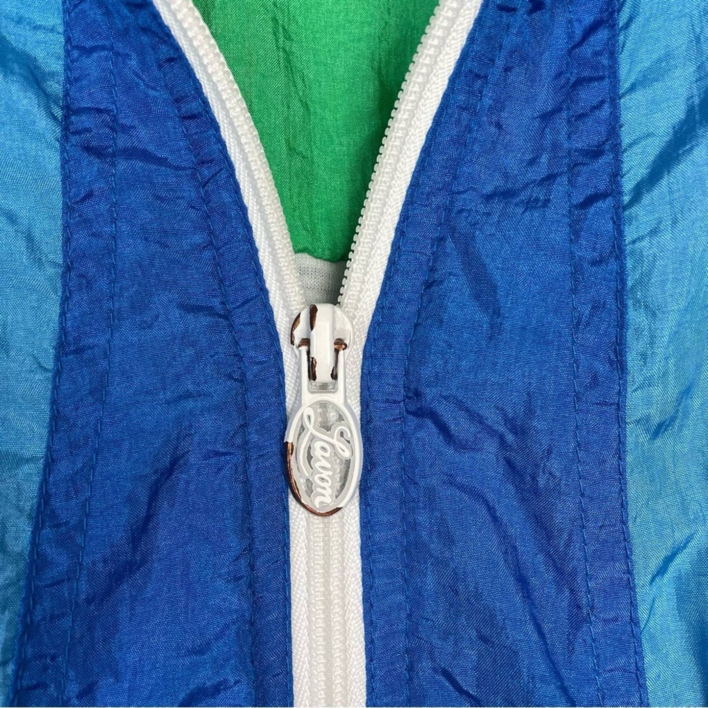 Vintage Athletic Warm Up Jacket White Blue Green