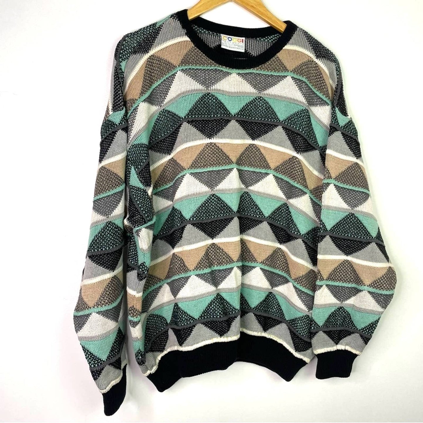 Coogi | Knit Sweater Black Green White Triangle Print Large