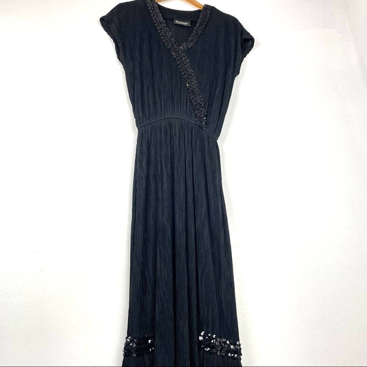 Vintage Black Maxi Dress Sequins Drop Waist