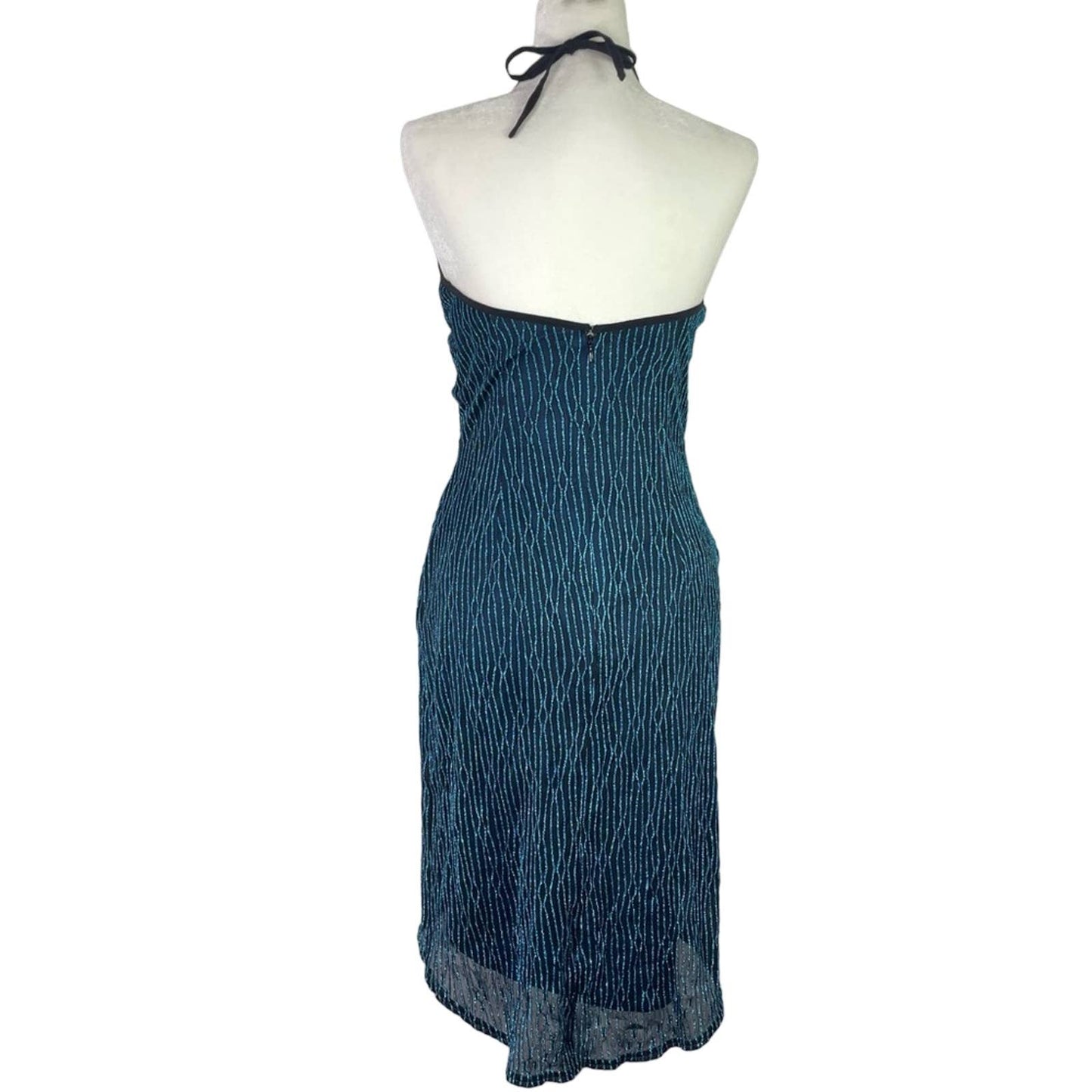 Gunne Sax Vintage Blue Sparkling Dress Halter Small Glitter Disco