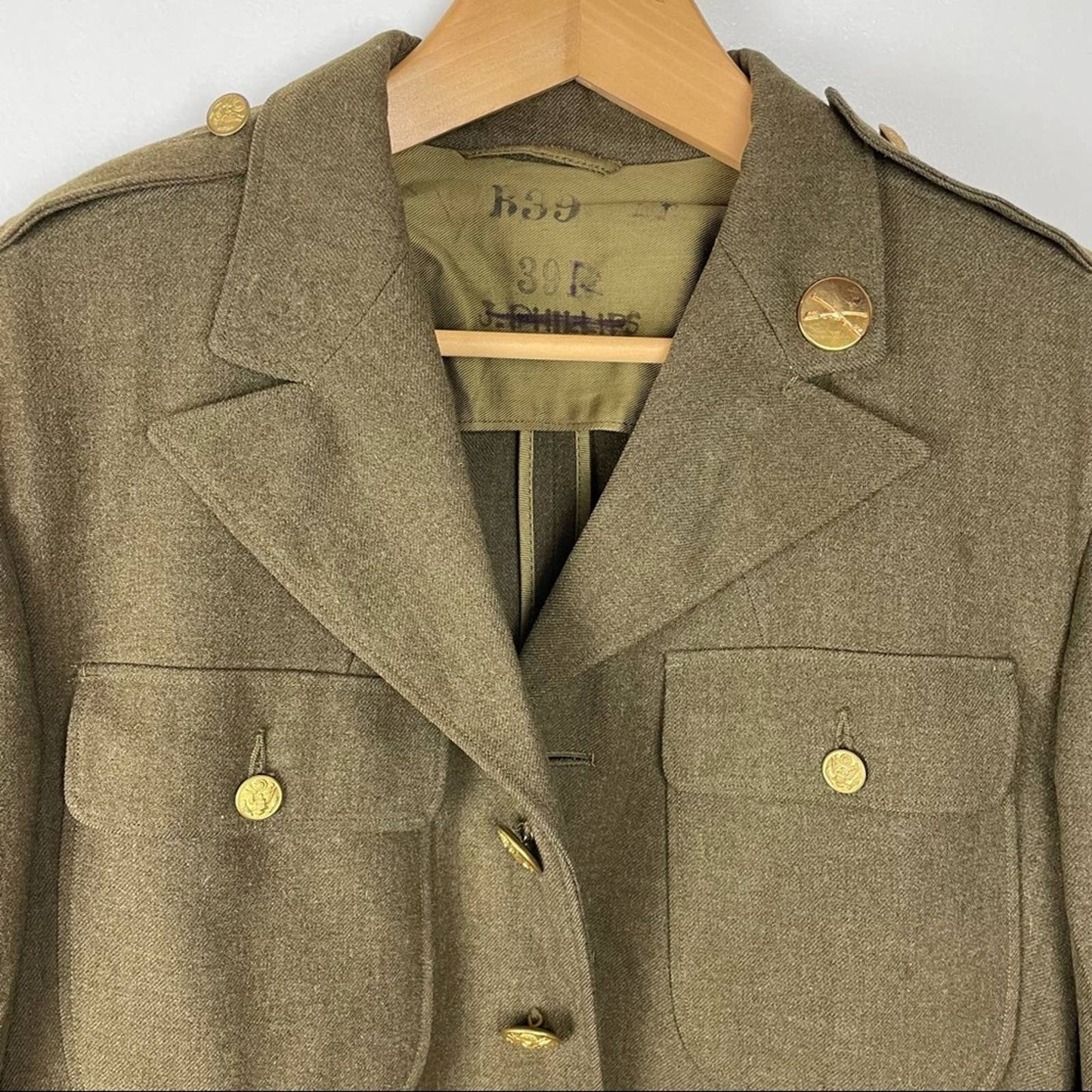 Vintage Mens Wool Military Jacket World War II Green Coat
