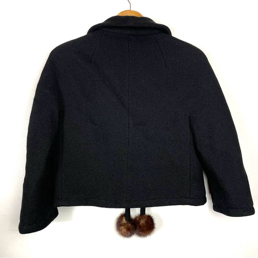 Vintage Black Wool Cardigan Jacket Fur Balls Bow Knit