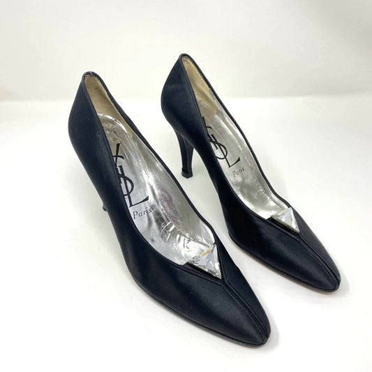 YSL | Black Pump Heels Jeweled Saint Laurent 9.5 Vintage