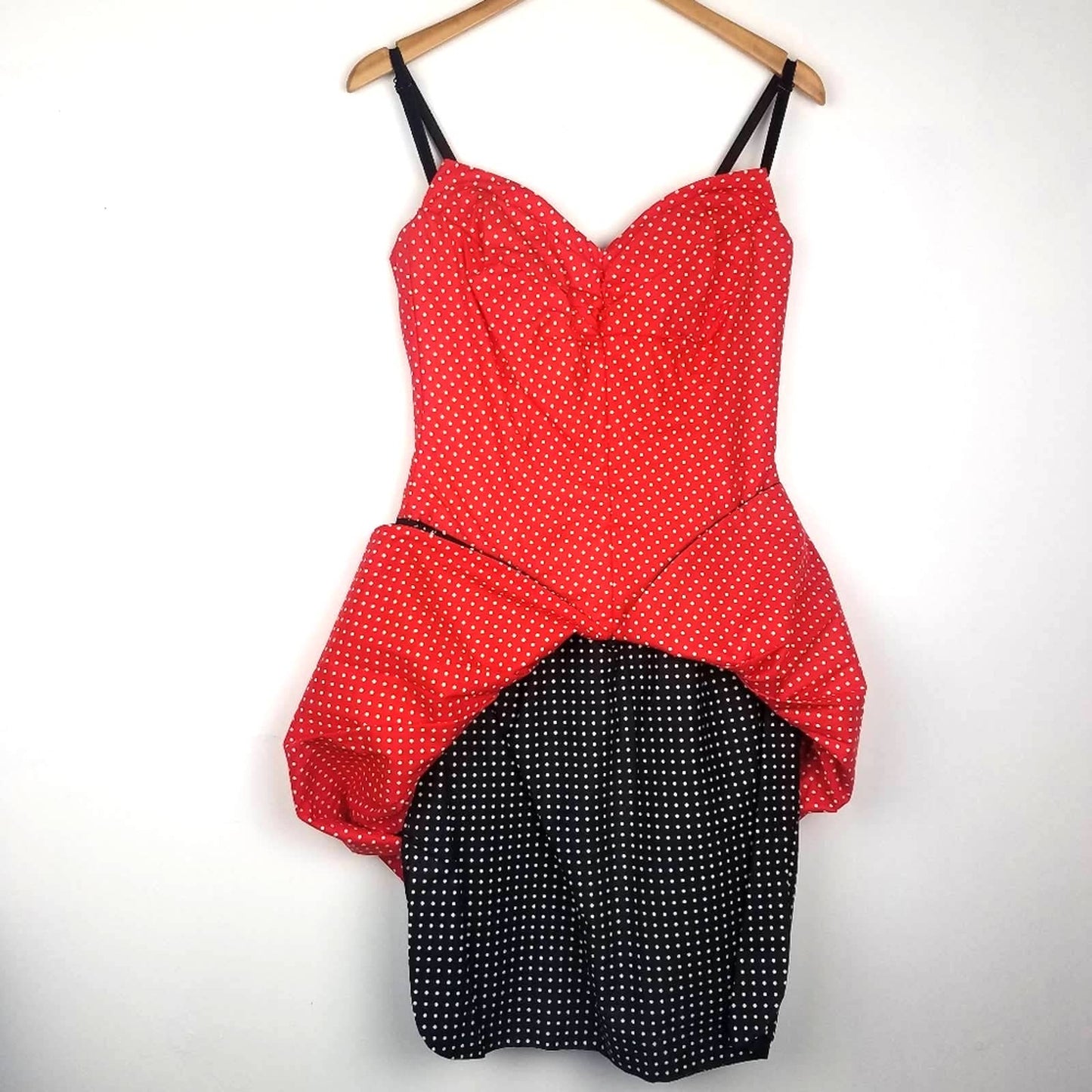 Vintage | Red & Black Polka Dot Dress Bustle Skirt 1980s