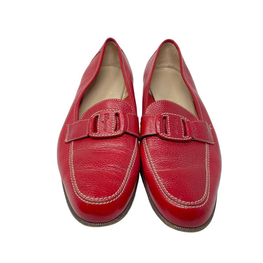 Ferragamo Red Loafers Slides Flats Leather Vintage 6.5