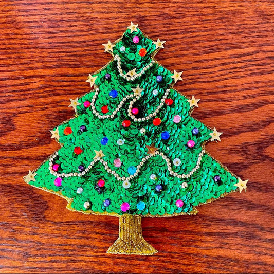 Vintage Christmas Tree Sequin Patch Embellishment Medium