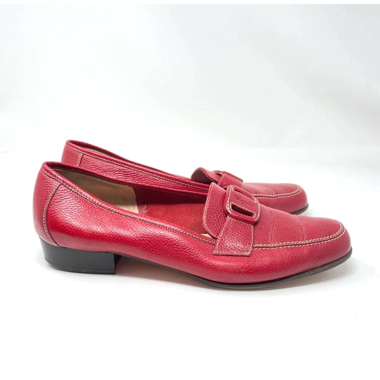 Ferragamo Red Loafers Slides Flats Leather Vintage 6.5