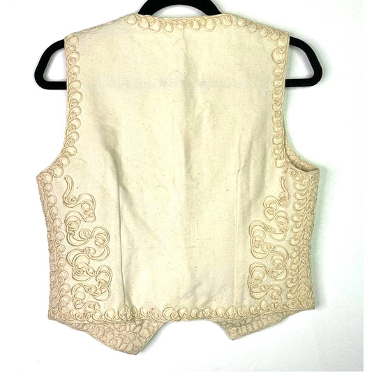 Vintage Cream Vest Ribbon Squiggle Floral Pattern M