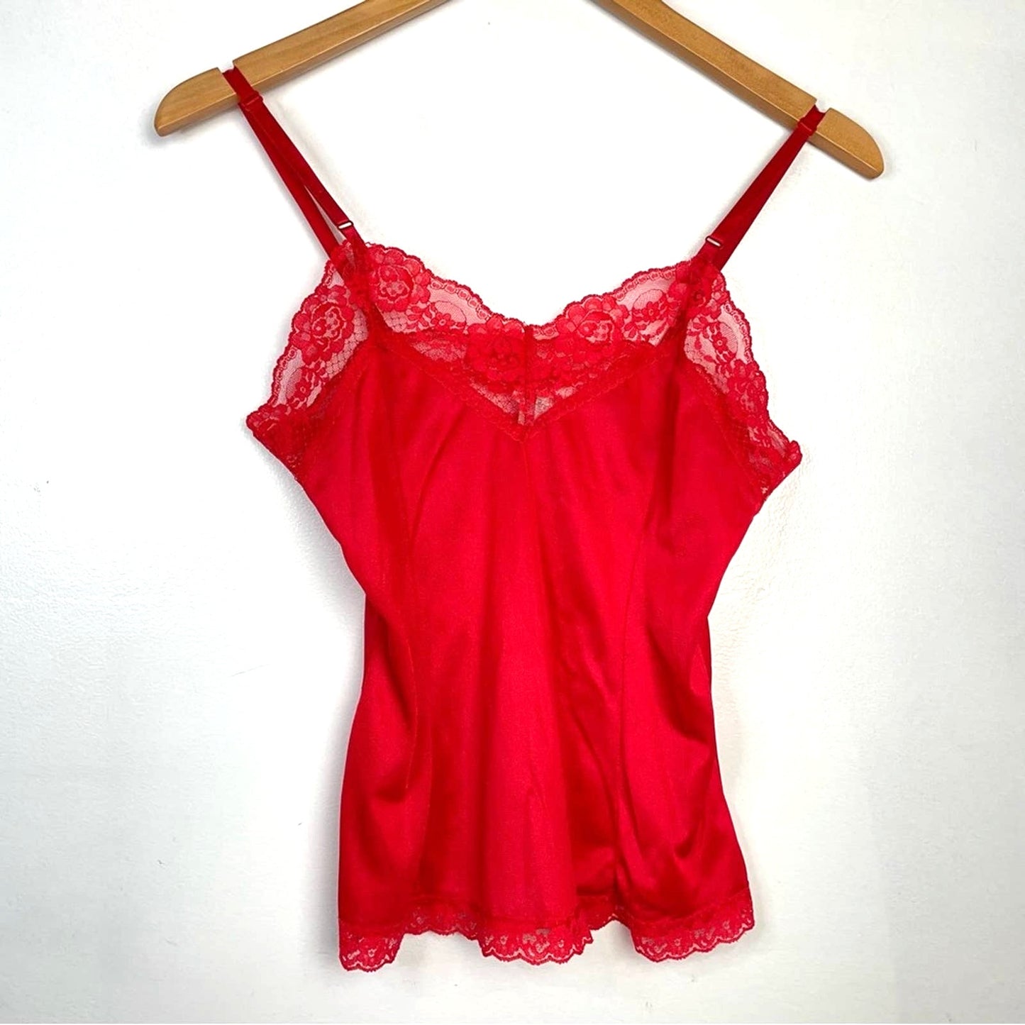 Vintage Red Lace Satin Tank Top Lingerie Cami Small