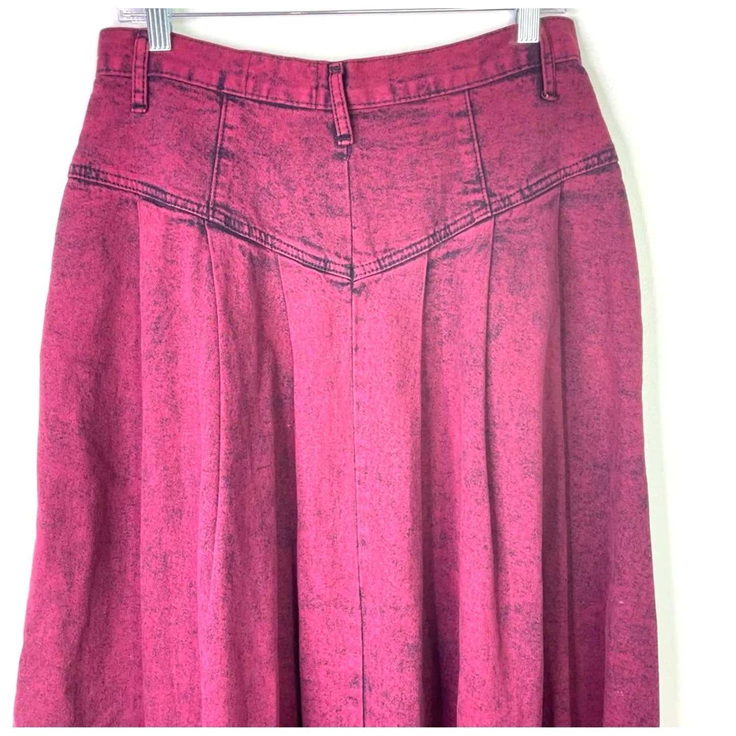 Vintage Long Jean Skirt Maroon Button Front Denim Wear Western Boho