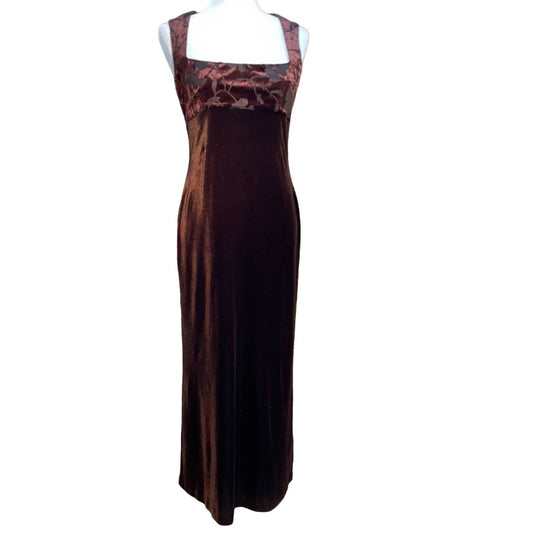 Vintage Brown Velvet Maxi Dress 90s Y2K