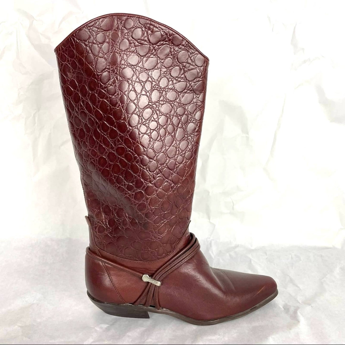 Vintage | Brown Leather Cowboy Boots Alligator Pointed Toe