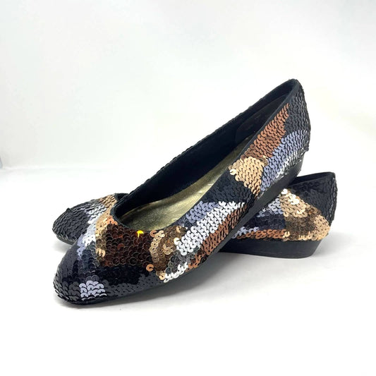 Frankie & Baby Sequin Shoes Black Silver Bronze Metallic 7.5