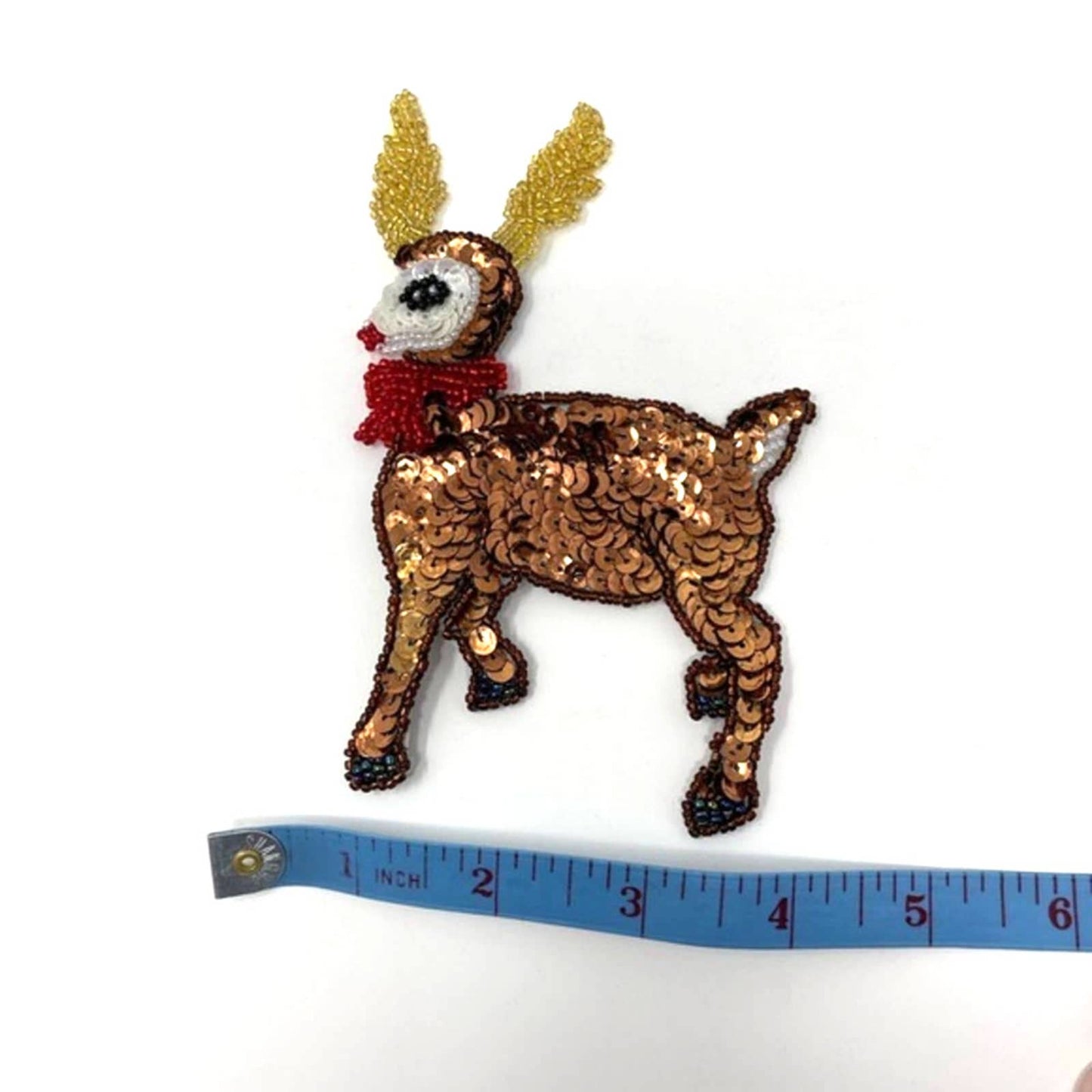 Vintage Reindeer Pin Sequins Jewels Handmade Rudolph Christmas