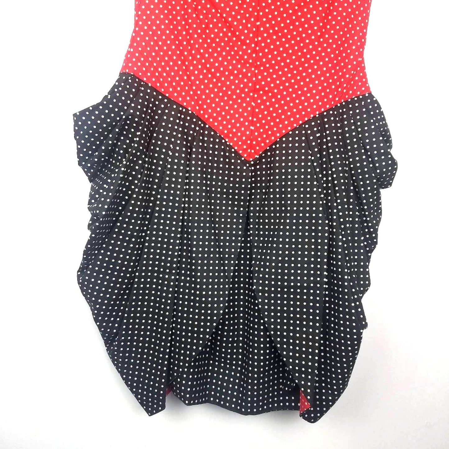 Vintage | Red & Black Polka Dot Dress Bustle Skirt 1980s