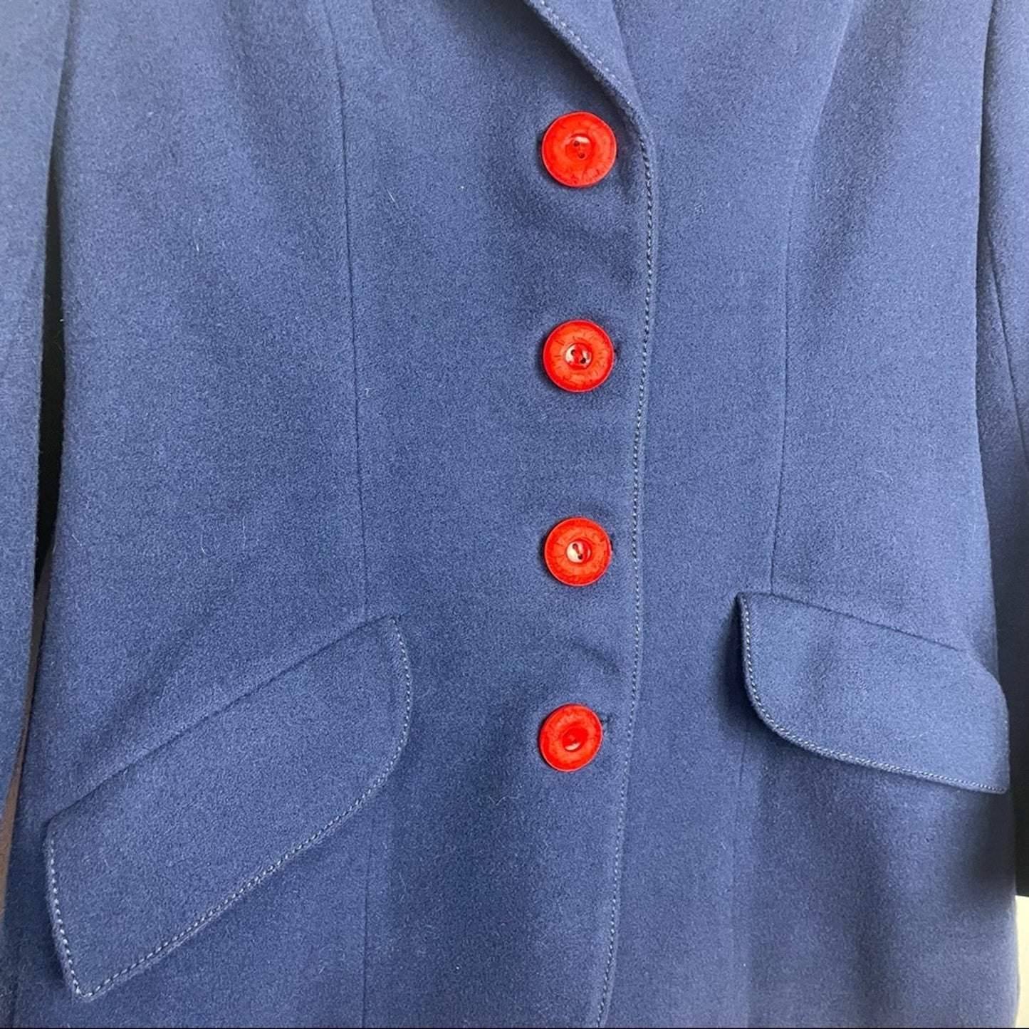 Wool Blue Blazer Red Buttons Vintage James Smart Medium