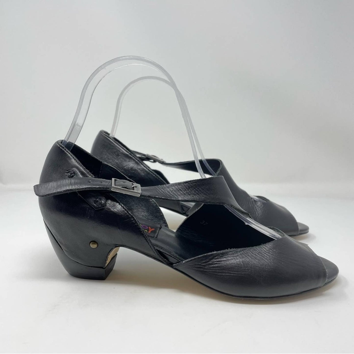 Vintage Black Leather Sandals Small Heel 6.5