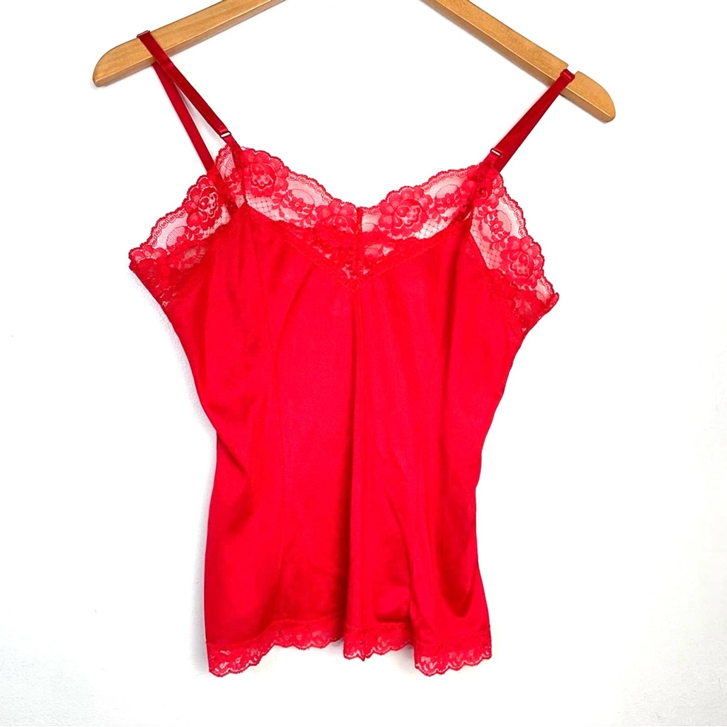 Vintage Red Lace Satin Tank Top Lingerie Cami Small