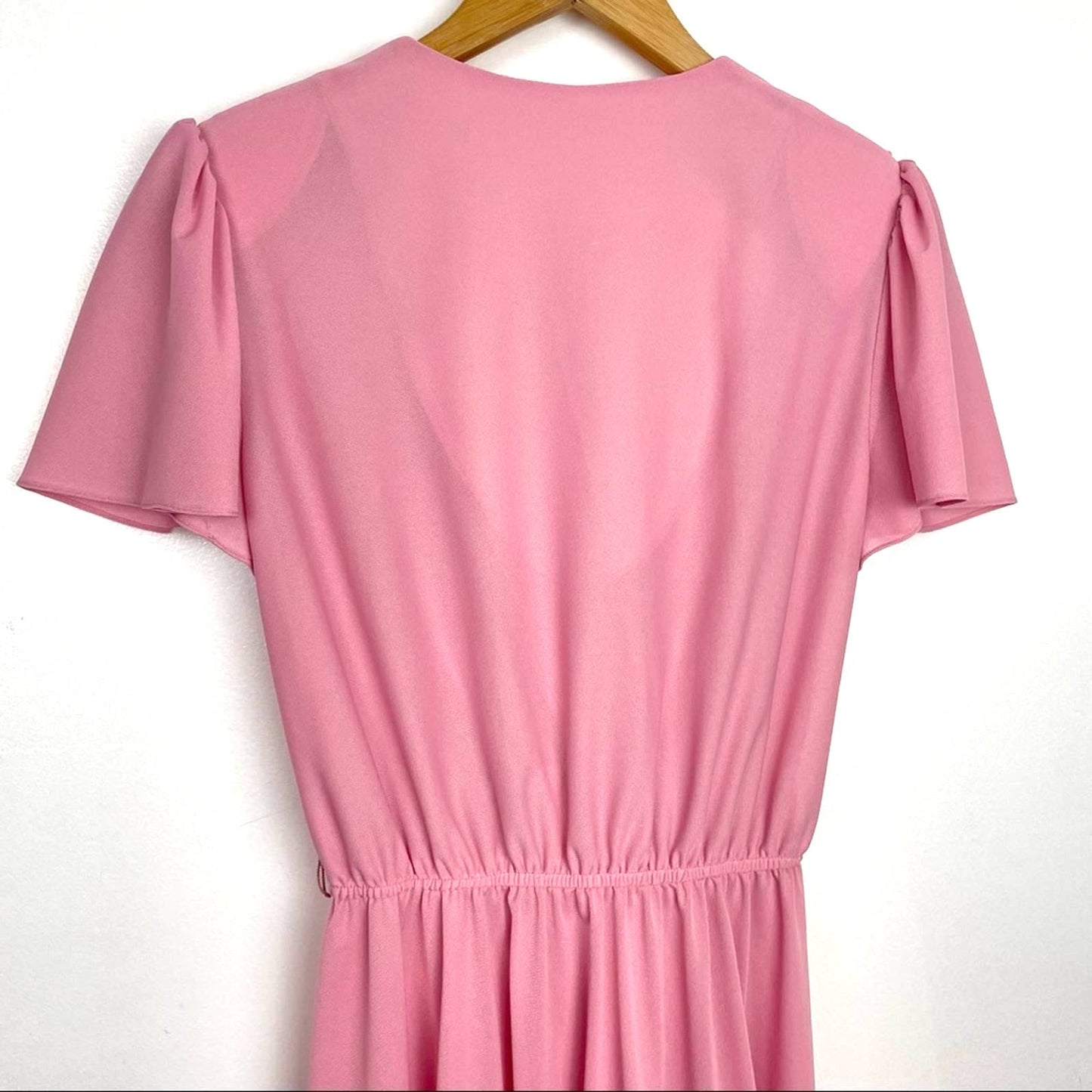 Vintage | 70s Pink Draped Dress Grecian Style Movable Flower