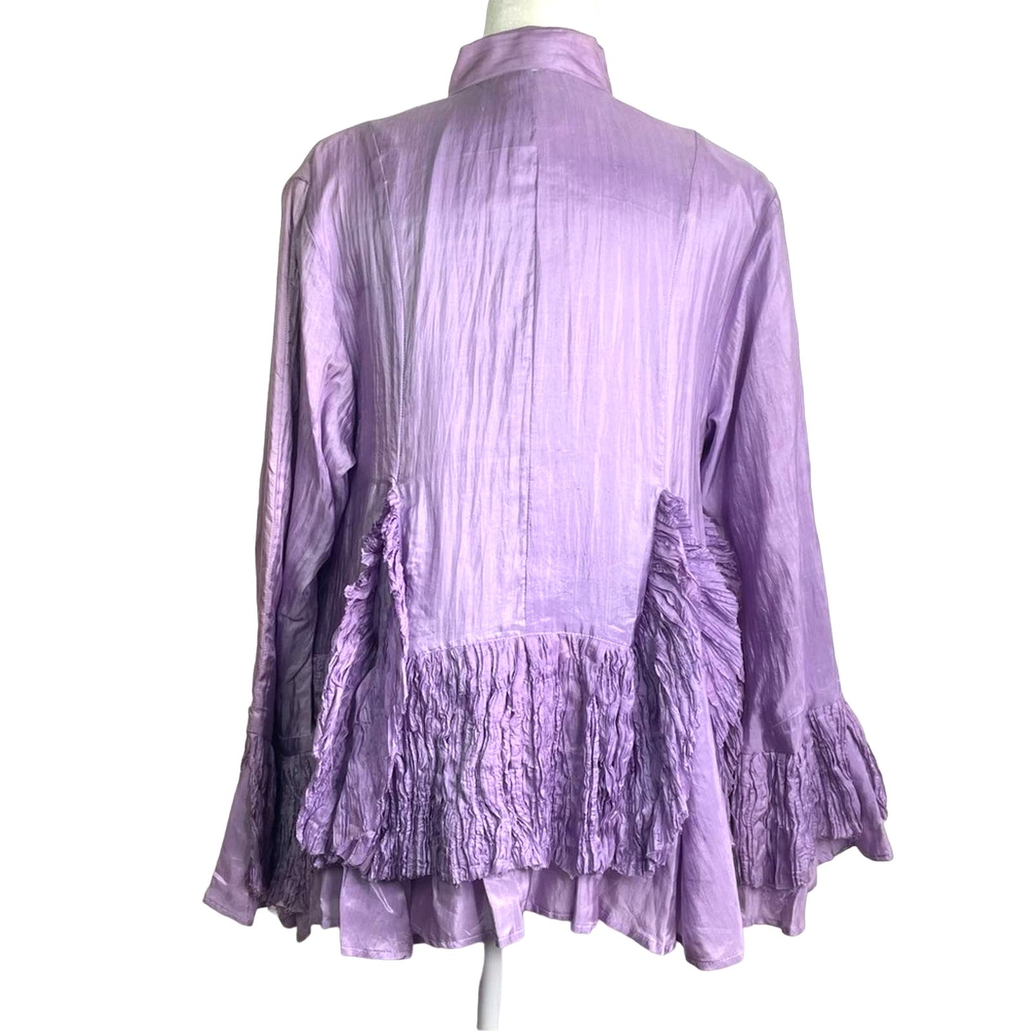 Lavender Blouse 100% Silk Crepe Details Draping Vintage Large