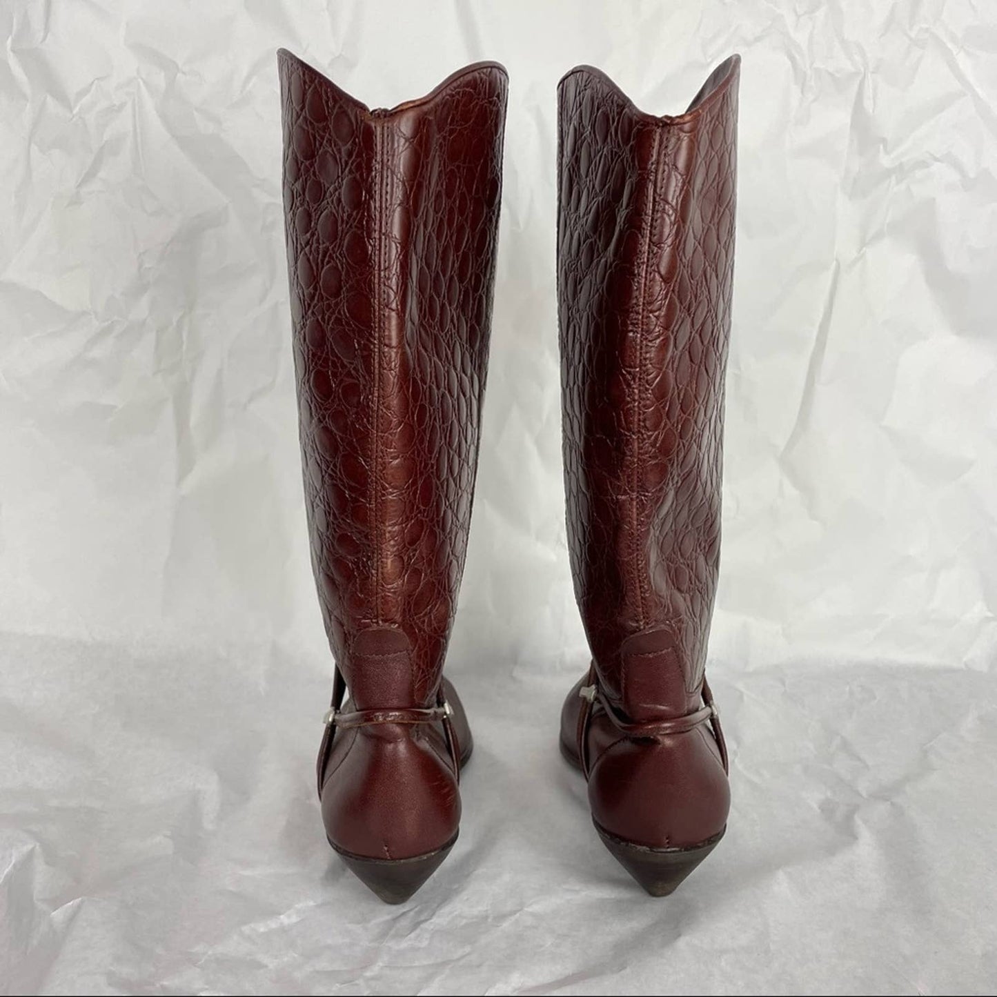 Vintage | Brown Leather Cowboy Boots Alligator Pointed Toe