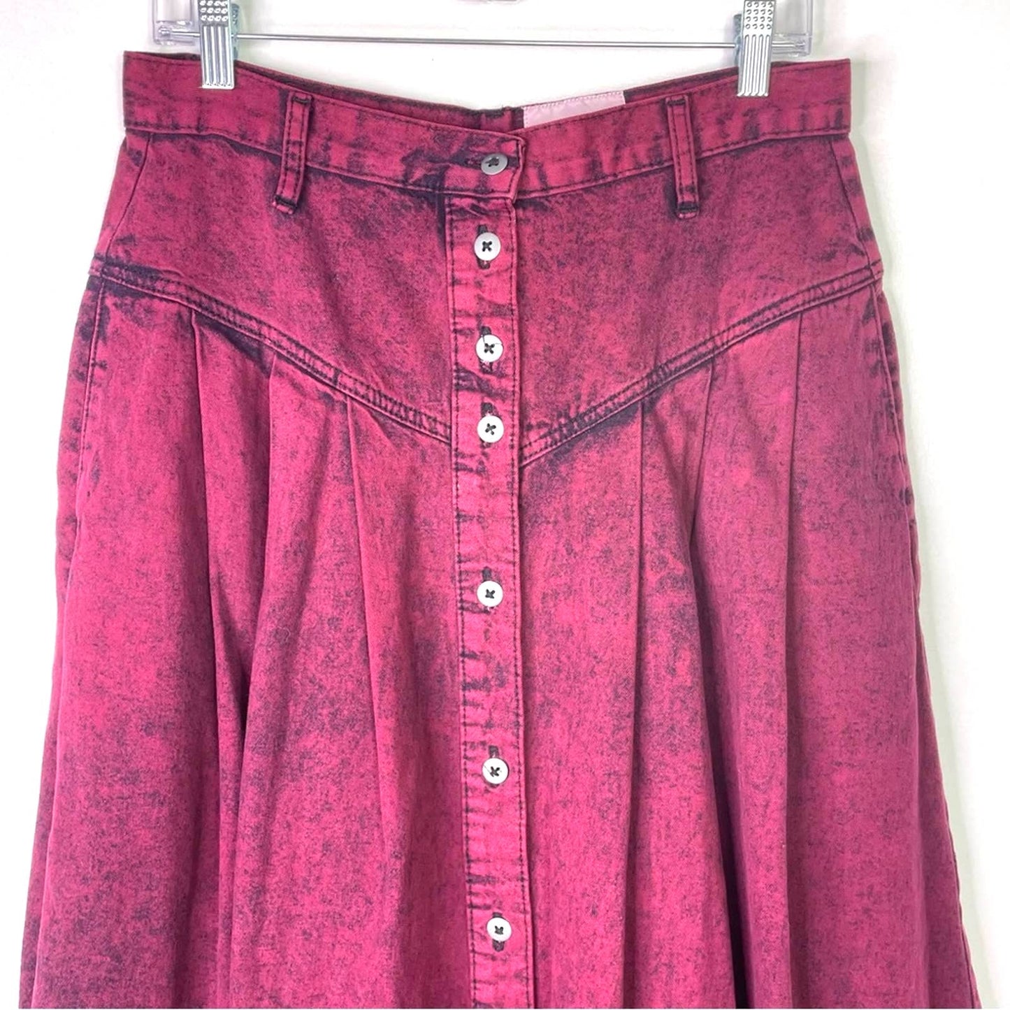 Vintage Long Jean Skirt Maroon Button Front Denim Wear Western Boho