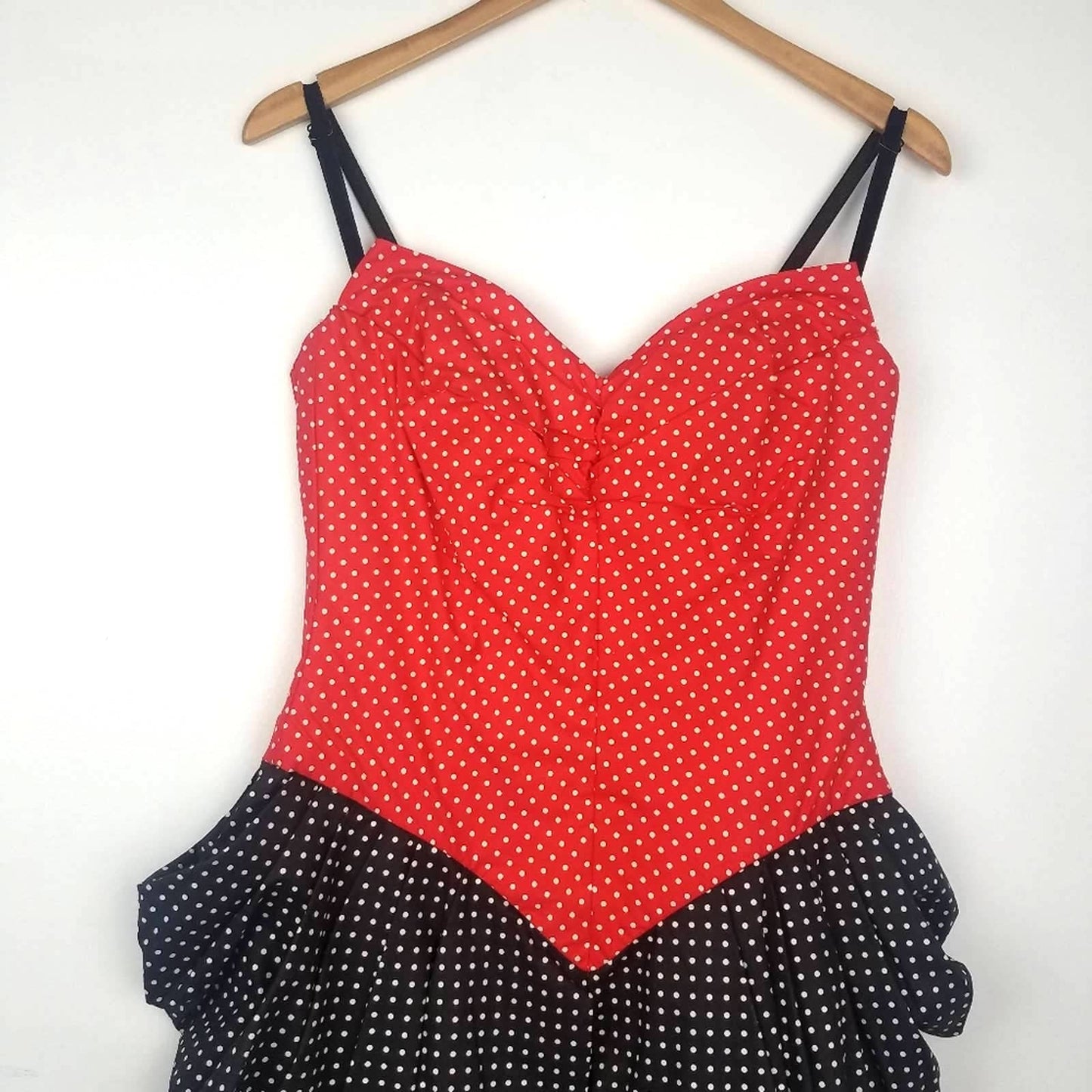 Vintage | Red & Black Polka Dot Dress Bustle Skirt 1980s