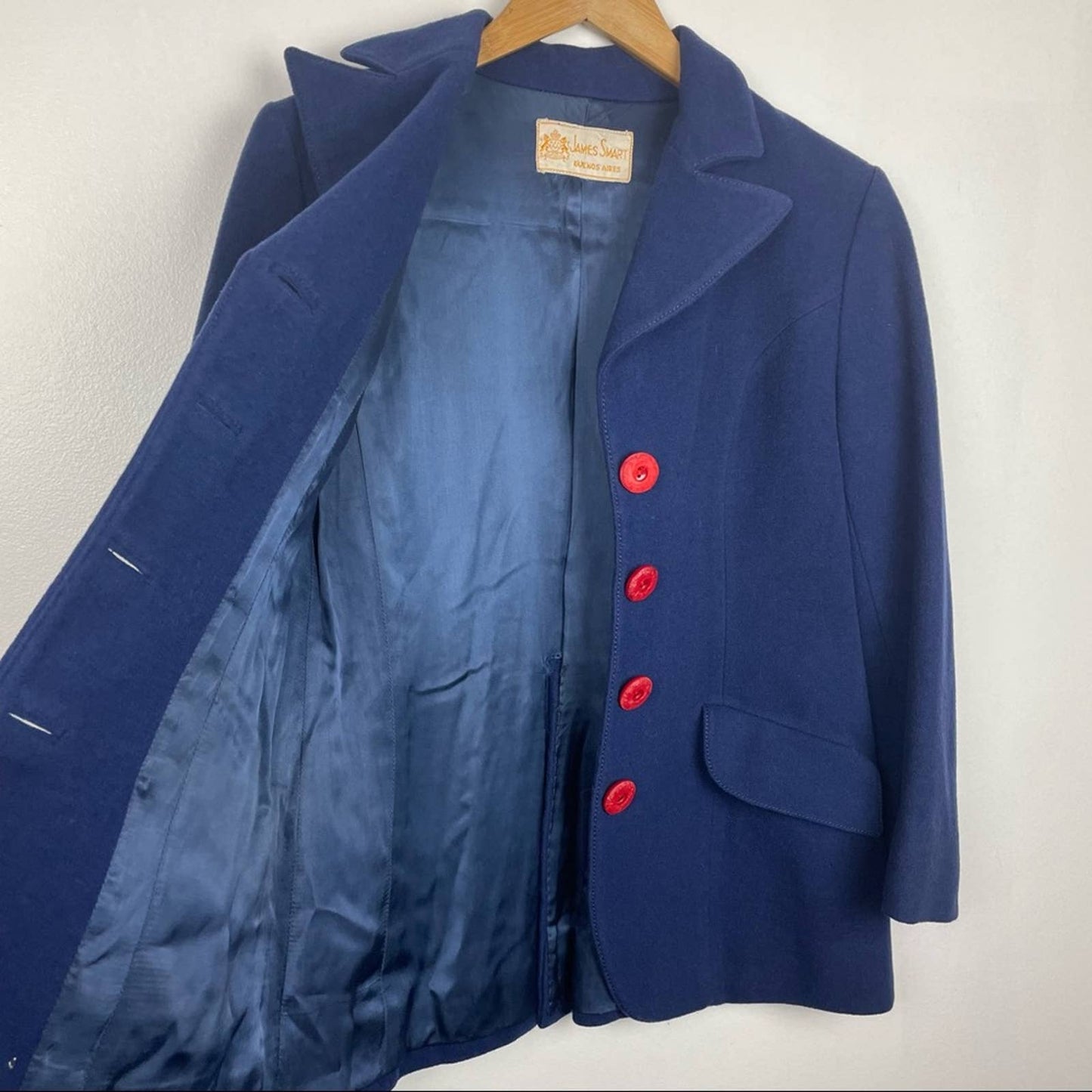 Vintage | Wool Blue Blazer Red Buttons James Smart Med