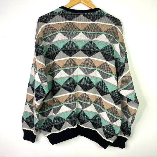 Coogi | Knit Sweater Black Green White Triangle Print Large