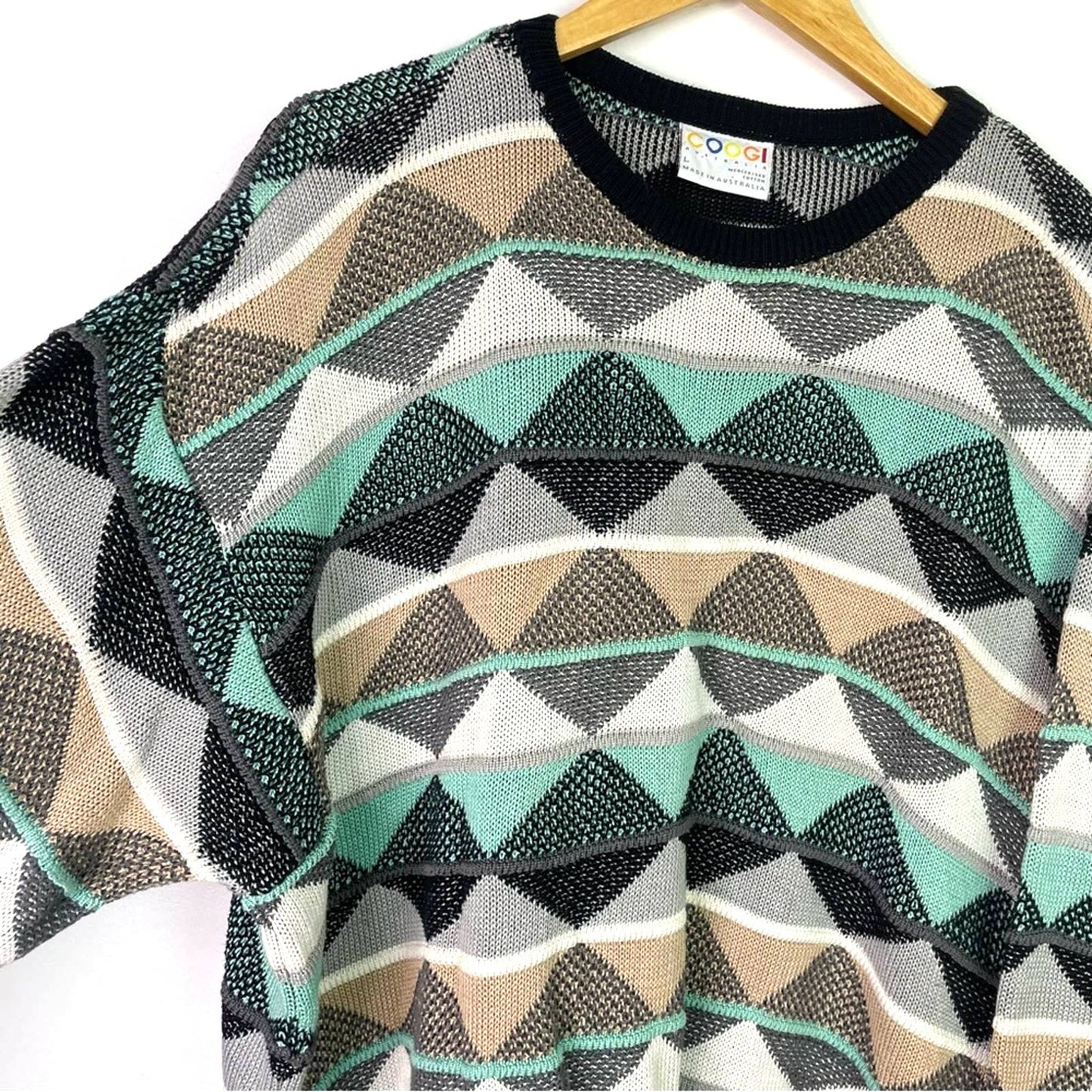 Coogi | Knit Sweater Black Green White Triangle Print Large