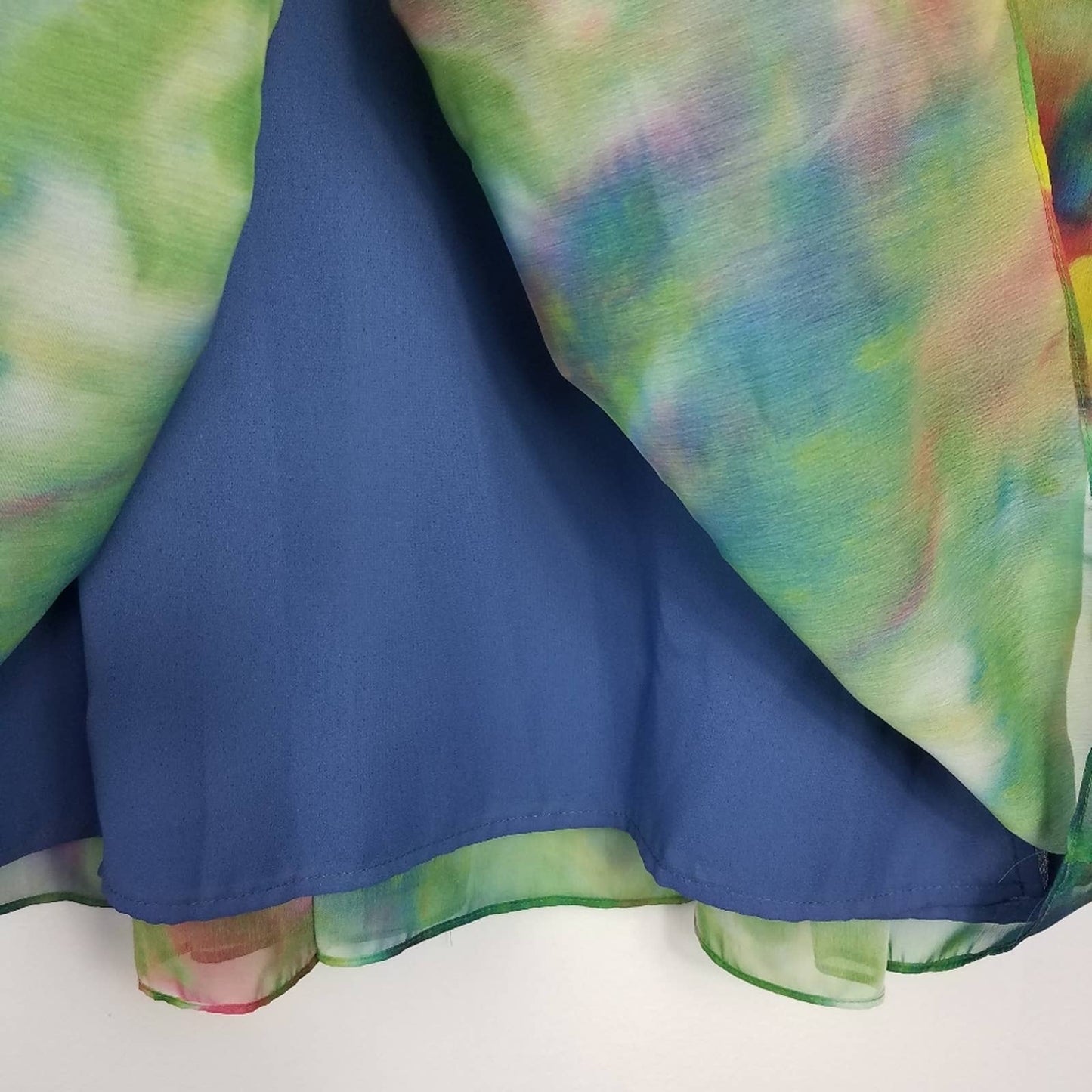 Vintage | Tie Dye Flowing Long Skirt Green Abstract Print 2