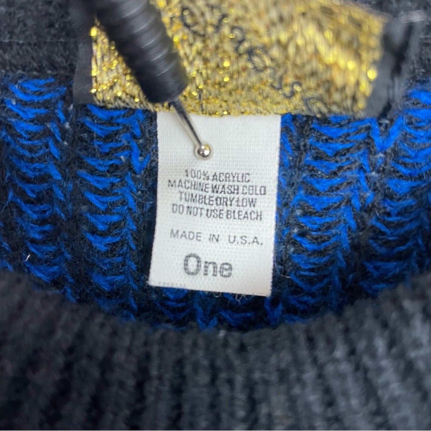 Vintage Blue & Black Knit Sweater 1980s Geometric Chunky