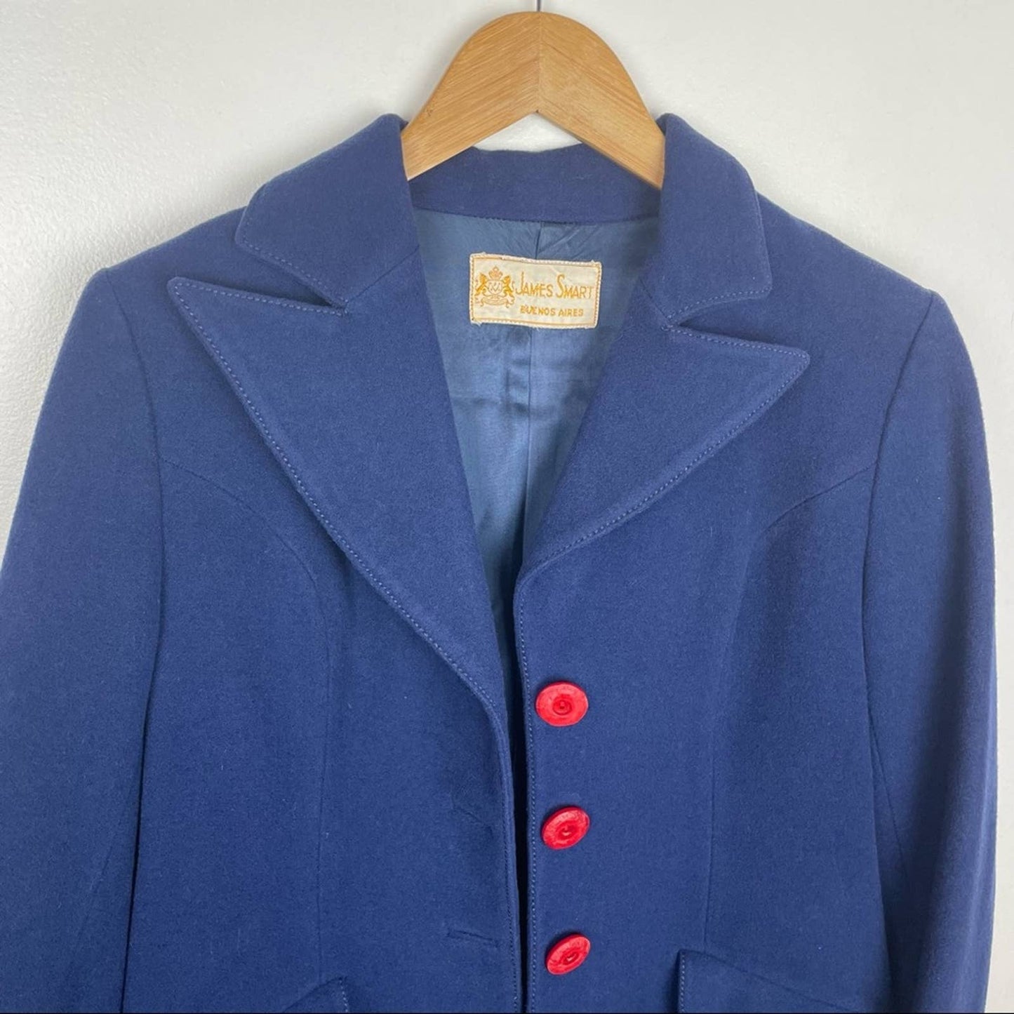 Vintage | Wool Blue Blazer Red Buttons James Smart Med