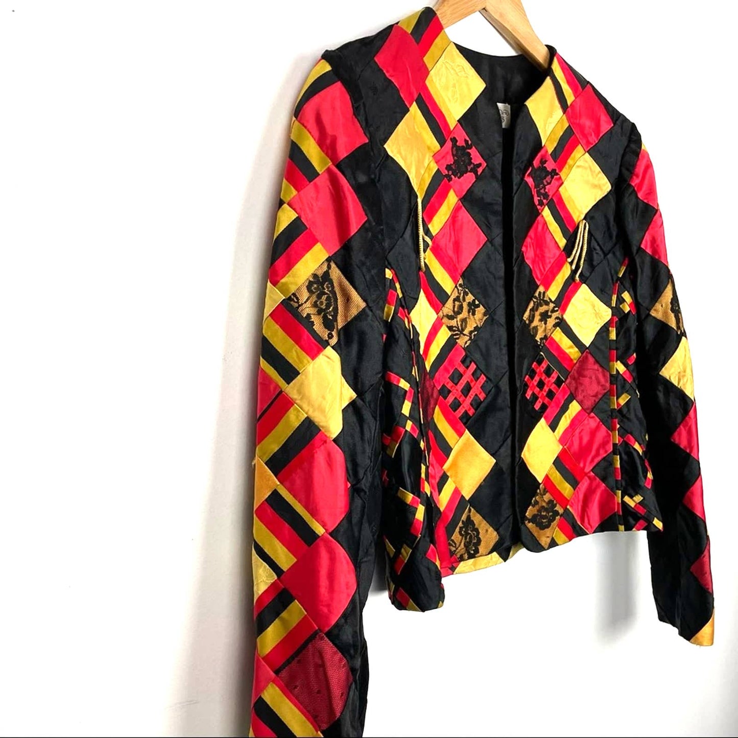 Vintage Patchwork Lace Quilted Jacket Red Yellow Black