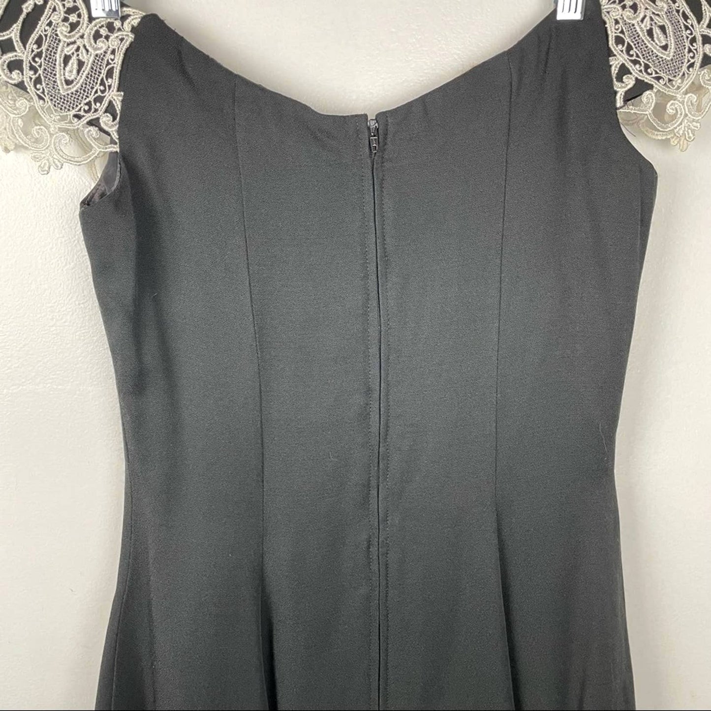Vintage Black Off the Shoulder Dress Gunne Sax White Lace