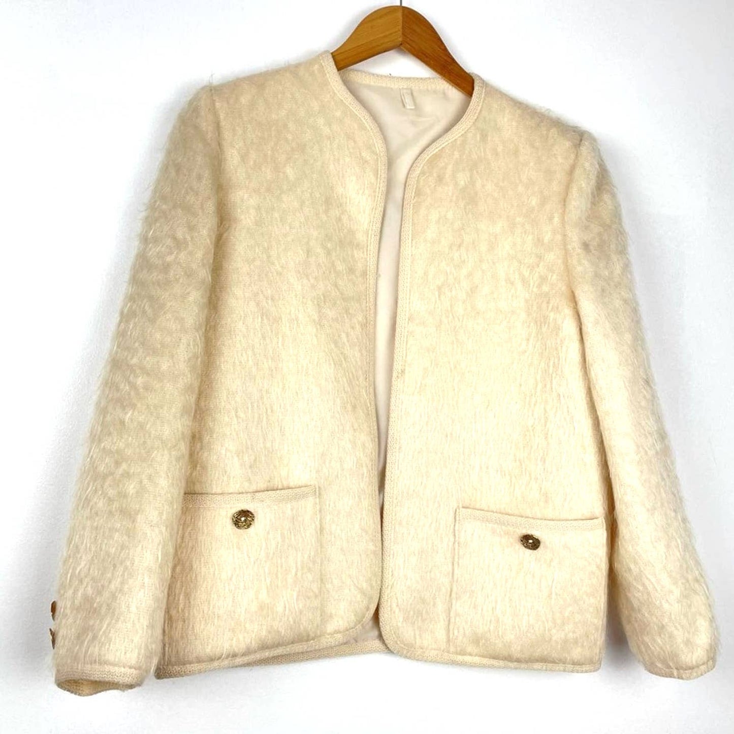 Vintage Wool Mohair Jacket Scotland Cream M