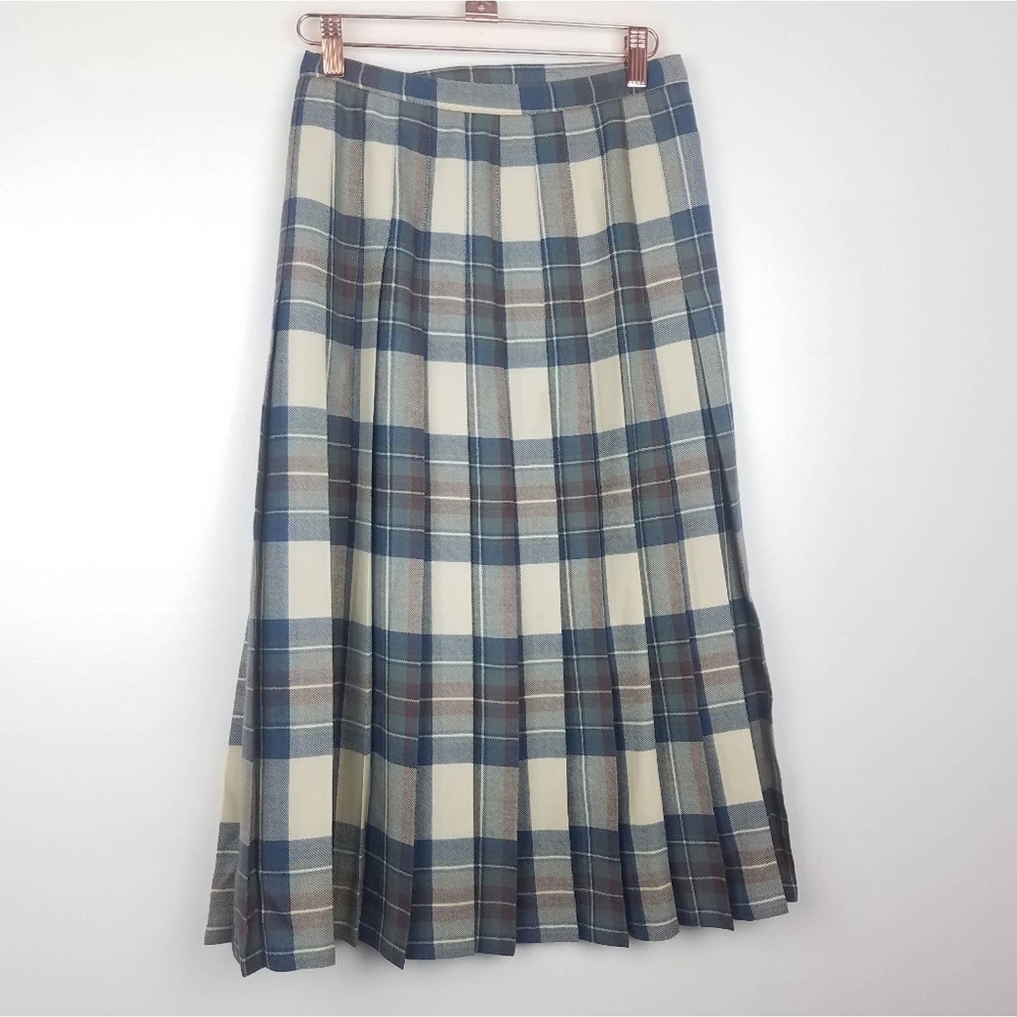 Vintage | Plaid Wool Skirt Blue Cream