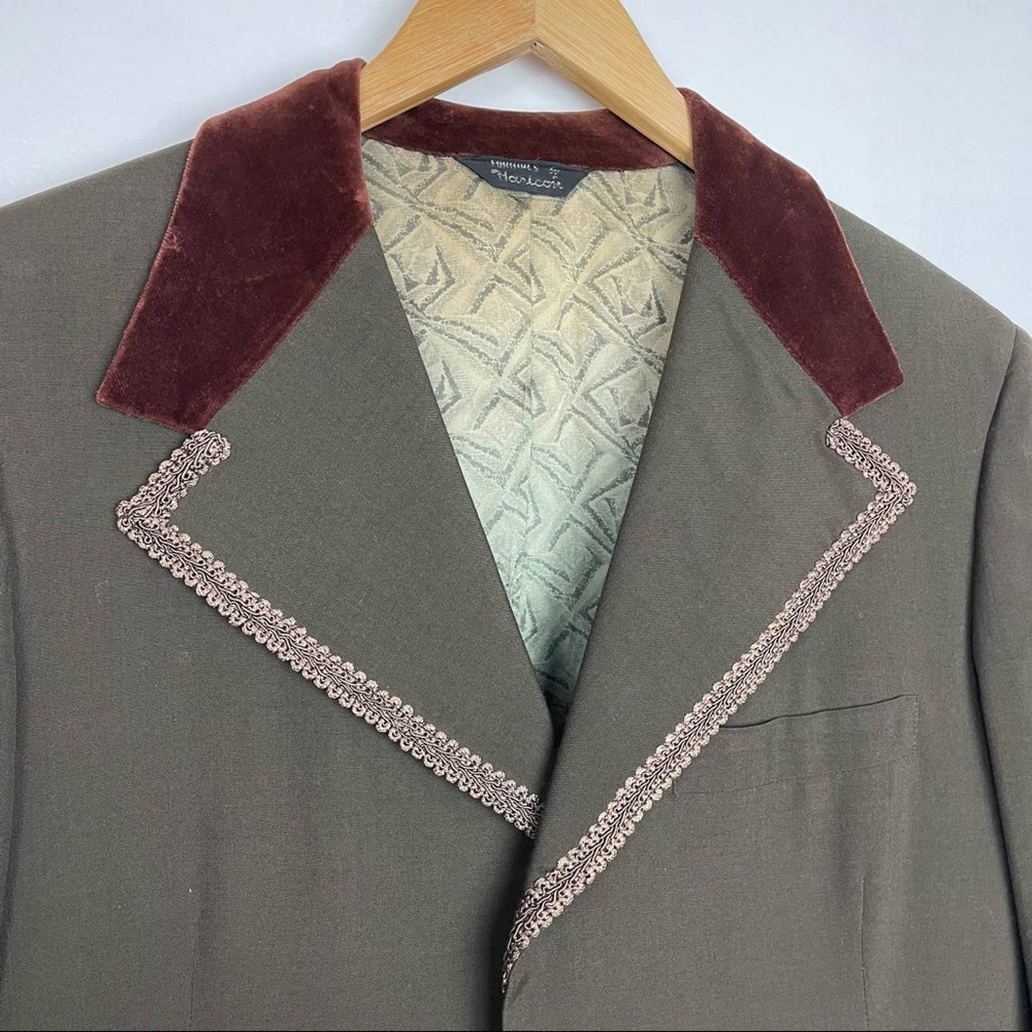 Vintage Mens Dress Jacket Blazer Smoking Jacket Green Brown Velvet