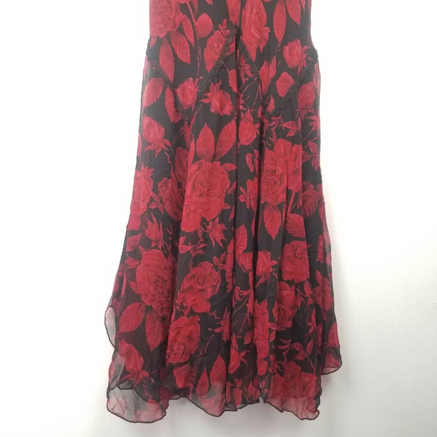 Mica | Red Rose 100% Silk Flowing Dress Vintage