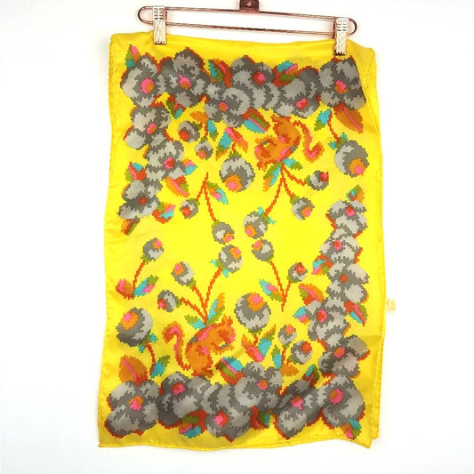 Vintage | Silk Blend Scarf 1960s/70s Unique Yellow Squirrel