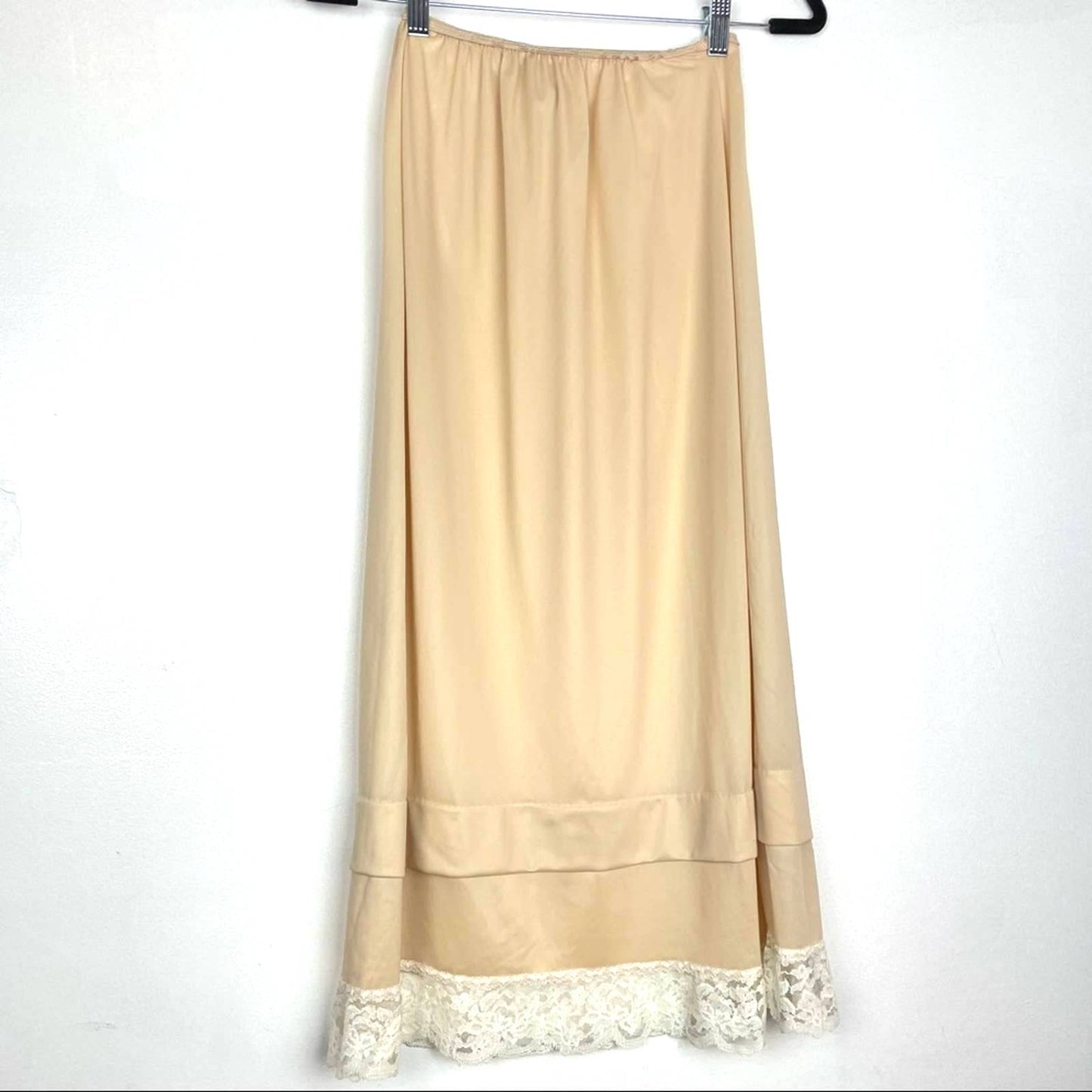 Vintage Lace Slip Skirt Small Tan Nude Beige