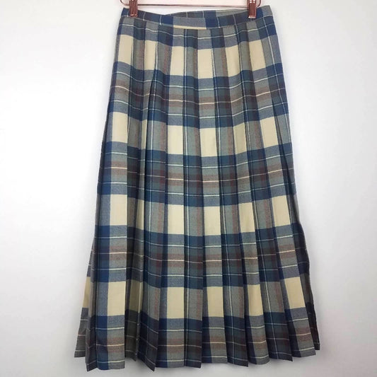 Vintage | Plaid Wool Skirt Blue Cream